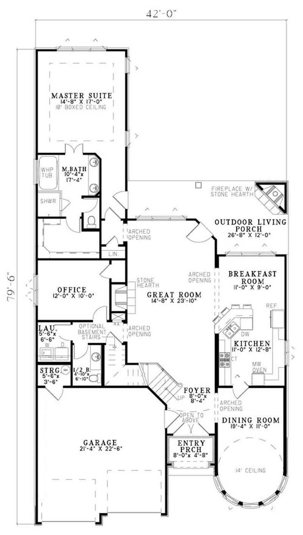Floor Plan First Story of European Plan #153-1750
